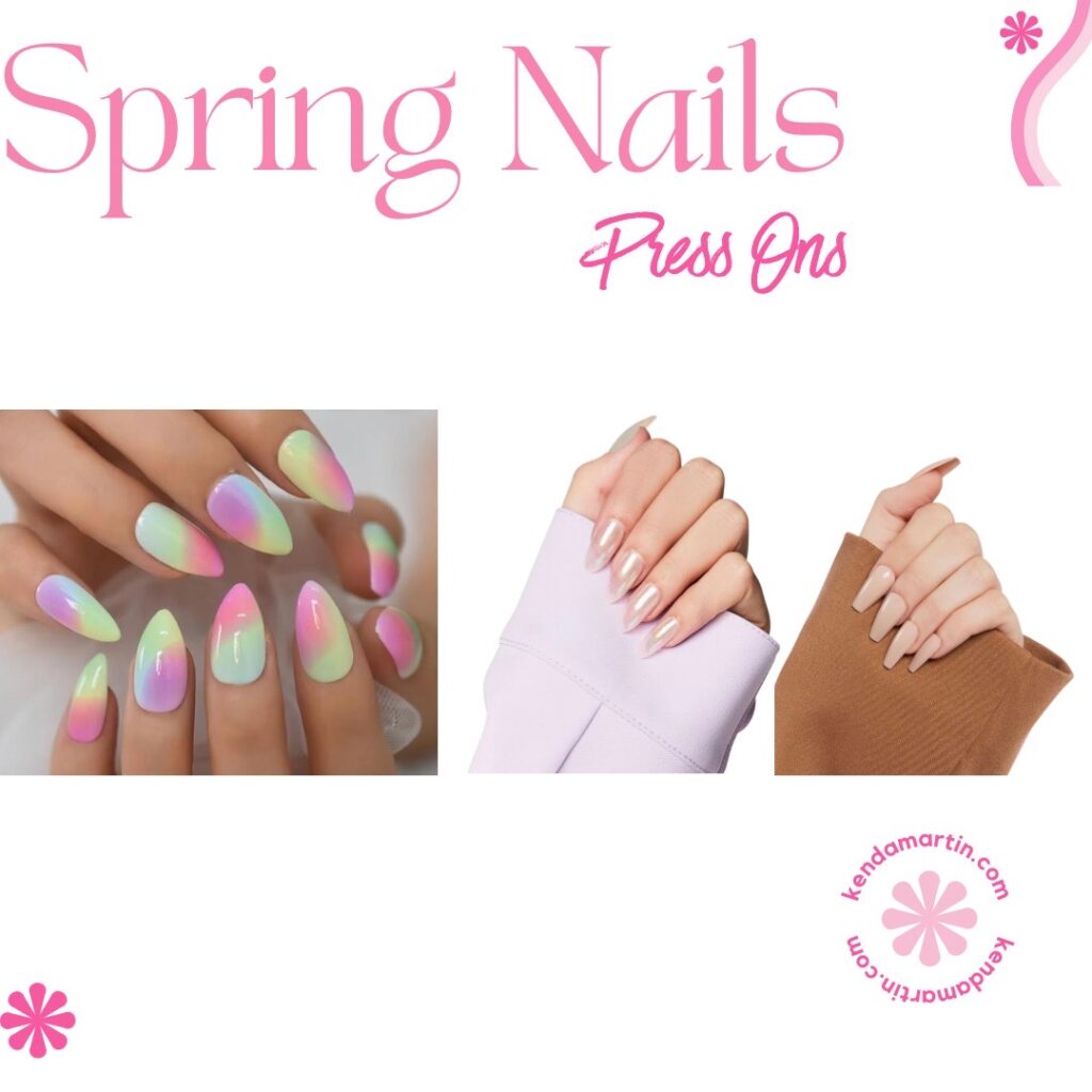 pastel spring nails, lavender spring nails, and nude spring nails.