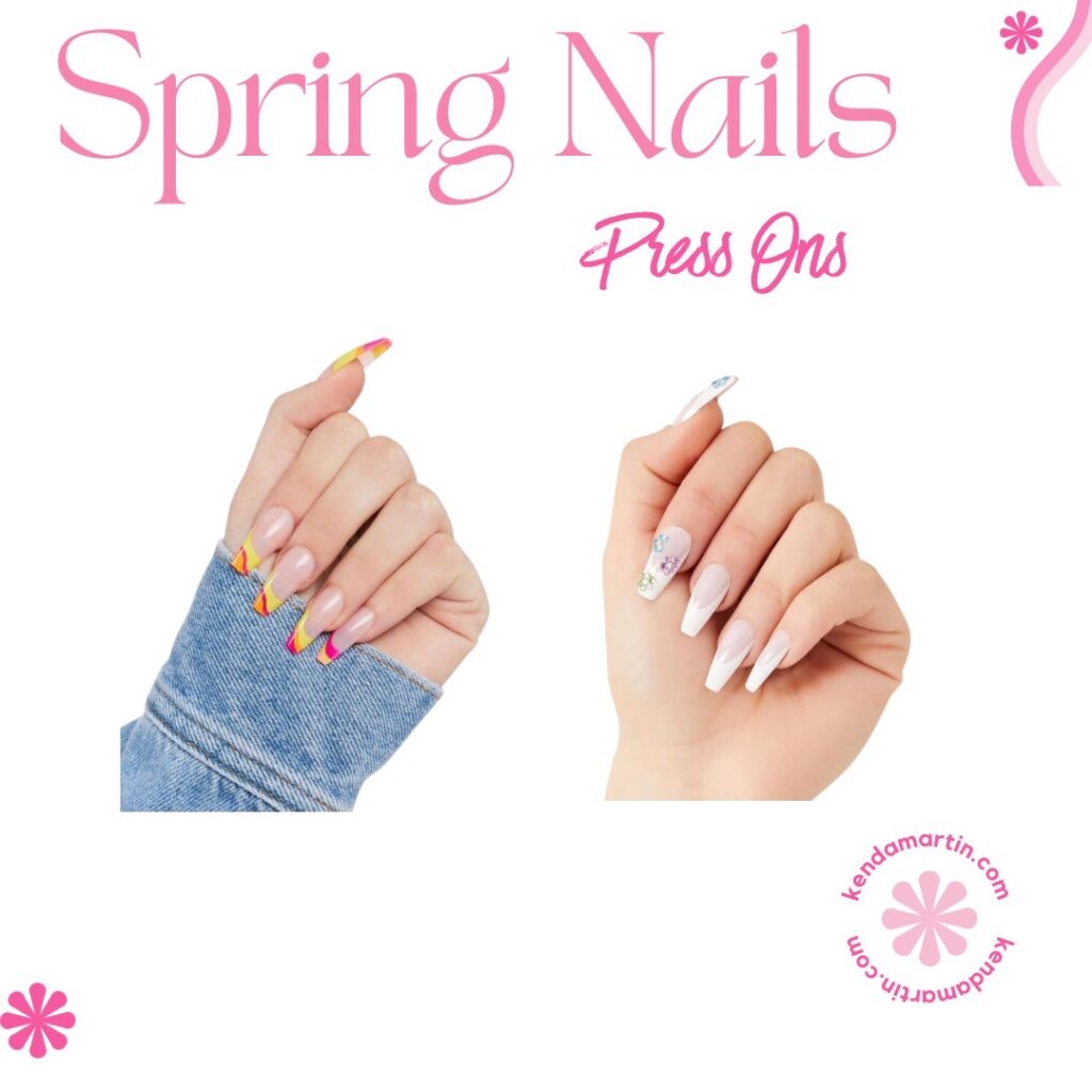 white spring nails and spring press-ons