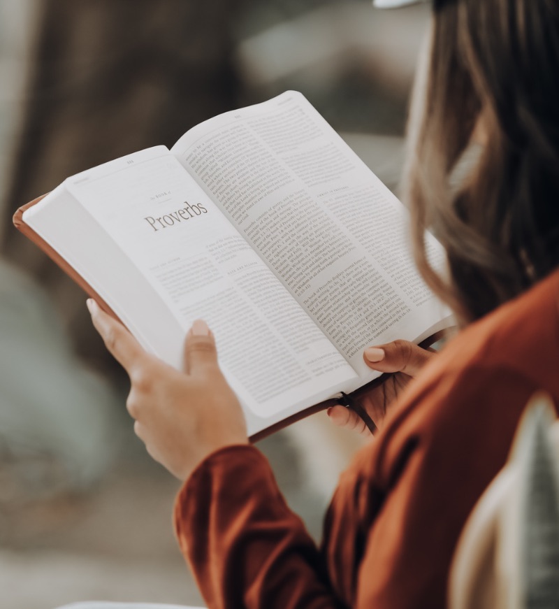 Reading Bible on autumn mornings.